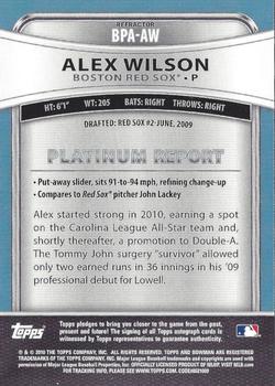2010 Bowman Platinum - Prospect Autographs Refractors #BPA-AW Alex Wilson Back