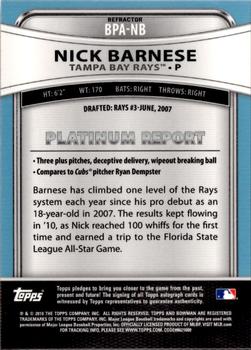 2010 Bowman Platinum - Prospect Autographs Refractors #BPA-NB Nick Barnese Back