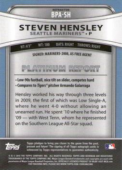 2010 Bowman Platinum - Prospect Autographs Refractors #BPA-SH Steven Hensley Back