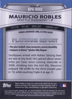 2010 Bowman Platinum - Prospect Autographs Refractors #BPA-MRO Mauricio Robles Back