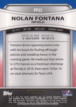 2010 Bowman Platinum - Prospects Gold Refractors Thick Stock #PP35 Nolan Fontana Back