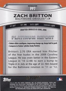 2010 Bowman Platinum - Prospects Green Refractors #PP7 Zach Britton Back