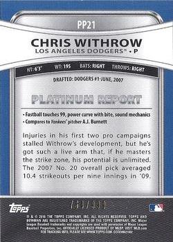 2010 Bowman Platinum - Prospects Refractors Thick Stock #PP21 Chris Withrow Back