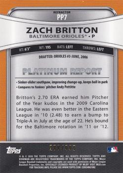 2010 Bowman Platinum - Prospects Refractors Thin Stock #PP7 Zach Britton Back