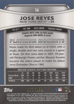2010 Bowman Platinum - Refractors #56 Jose Reyes Back