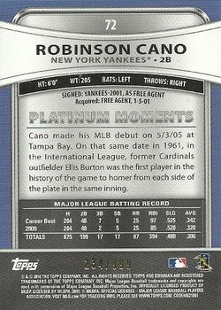 2010 Bowman Platinum - Refractors #72 Robinson Cano Back