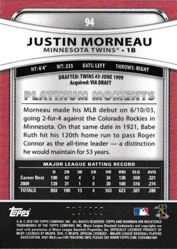 2010 Bowman Platinum - Refractors #94 Justin Morneau Back