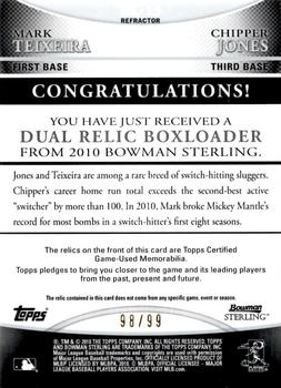2010 Bowman Sterling - Dual Relics Refractors #BL-13 Mark Teixeira / Chipper Jones Back