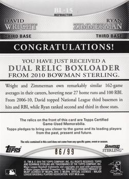 2010 Bowman Sterling - Dual Relics Refractors #BL-15 David Wright / Ryan Zimmerman Back