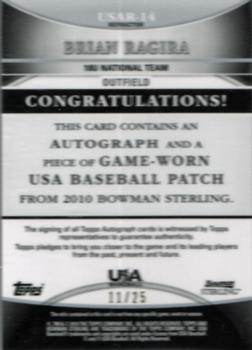 2010 Bowman Sterling - USA Baseball Autograph Relics Black #USAR-14 Brian Ragira Back