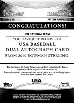 2010 Bowman Sterling - USA Baseball Dual Autographs #BSDA-5 Blake Swihart / Daniel Camarena Back