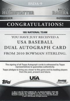 2010 Bowman Sterling - USA Baseball Dual Autographs #BSDA-9 John Hochstatter / Brian Ragira Back