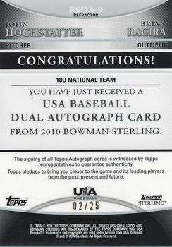 2010 Bowman Sterling - USA Baseball Dual Autographs Black Refractors #BSDA-9 John Hochstatter / Brian Ragira Back