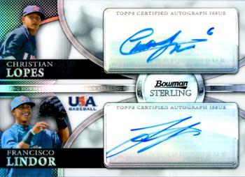 2010 Bowman Sterling - USA Baseball Dual Autographs Refractors #BSDA-3 Christian Lopes / Francisco Lindor Front