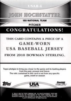 2010 Bowman Sterling - USA Baseball Relics #USAR-4 John Hochstatter Back