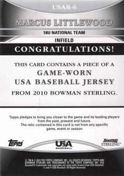 2010 Bowman Sterling - USA Baseball Relics #USAR-6 Marcus Littlewood Back