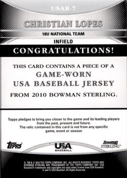 2010 Bowman Sterling - USA Baseball Relics #USAR-7 Christian Lopes Back