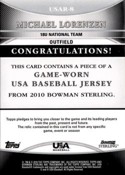 2010 Bowman Sterling - USA Baseball Relics #USAR-8 Michael Lorenzen Back