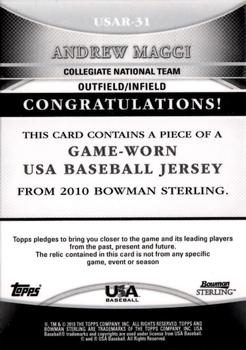 2010 Bowman Sterling - USA Baseball Relics #USAR-31 Andrew Maggi Back