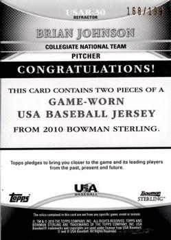 2010 Bowman Sterling - USA Baseball Relics Refractors #USAR-30 Brian Johnson Back