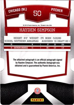 2010 Donruss Elite Extra Edition - Signature Status Red #50 Hayden Simpson Back