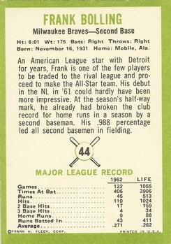 1963 Fleer #44 Frank Bolling Back