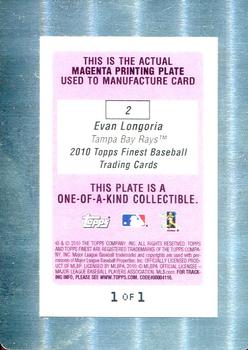2010 Finest - Printing Plates Magenta #2 Evan Longoria Back