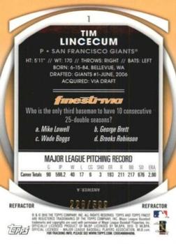 2010 Finest - Refractors #1 Tim Lincecum Back