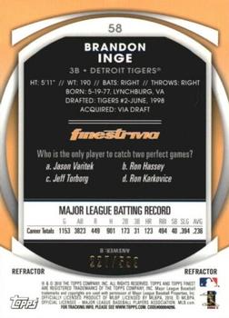 2010 Finest - Refractors #58 Brandon Inge Back