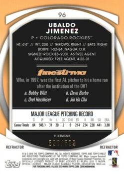2010 Finest - Refractors #96 Ubaldo Jimenez Back