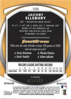 2010 Finest - Refractors #105 Jacoby Ellsbury Back