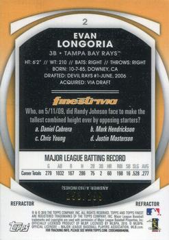 2010 Finest - Refractors Blue #2 Evan Longoria Back