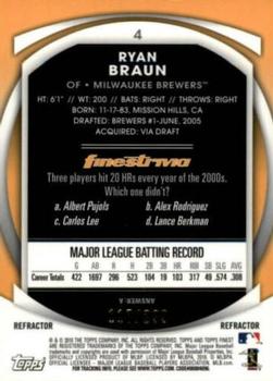 2010 Finest - Refractors Blue #4 Ryan Braun Back