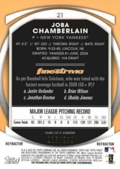 2010 Finest - Refractors Blue #21 Joba Chamberlain Back