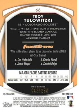 2010 Finest - Refractors Blue #66 Troy Tulowitzki Back
