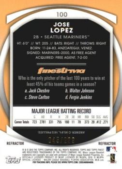 2010 Finest - Refractors Blue #100 Jose Lopez Back