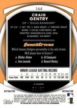 2010 Finest - Refractors Gold #144 Craig Gentry Back