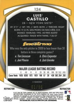 2010 Finest - Refractors Green #124 Luis Castillo Back