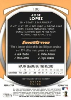 2010 Finest - Refractors Green #100 Jose Lopez Back