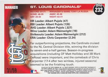2010 Topps - Black Border #232 St. Louis Cardinals Back