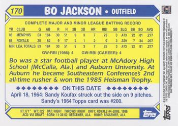 2010 Topps - The Cards Your Mom Threw Out (Original Back) #170 Bo Jackson Back