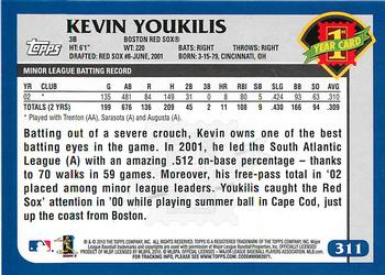 2010 Topps - The Cards Your Mom Threw Out (Original Back) #311 Kevin Youkilis Back