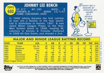 2010 Topps - The Cards Your Mom Threw Out (Original Back) #660 Johnny Bench Back