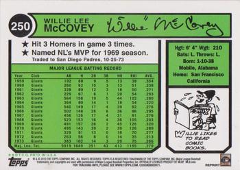 2010 Topps - The Cards Your Mom Threw Out (Original Back) #250 Willie McCovey Back