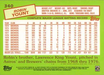 2010 Topps - The Cards Your Mom Threw Out (Original Back) #340 Robin Yount Back