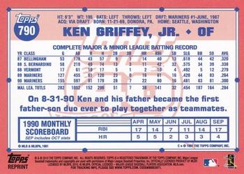 2010 Topps - The Cards Your Mom Threw Out (Original Back) #790 Ken Griffey, Jr. Back