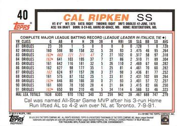 2010 Topps - The Cards Your Mom Threw Out (Original Back) #40 Cal Ripken Back