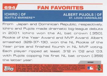 2010 Topps - The Cards Your Mom Threw Out (Original Back) #694 Fan Favorites (Ichiro / Albert Pujols) Back