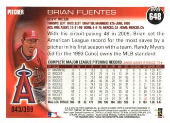 2010 Topps - Copper #648 Brian Fuentes Back
