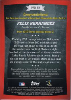 2010 Topps - Peak Performance Relics Blue #PPR-FH Felix Hernandez Back